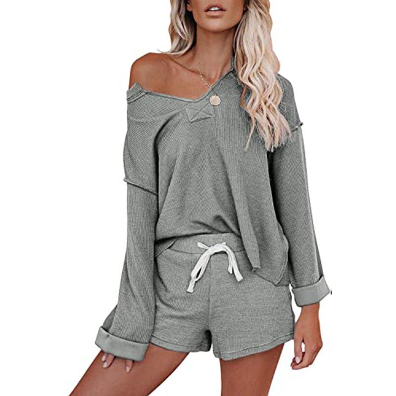 and off-shoulder knitted suit drawstring fashionable