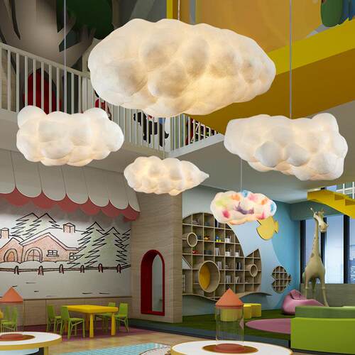吊灯棉花服装店餐厅幼儿园祥云装饰灯婚庆吊饰白云led灯布艺家用