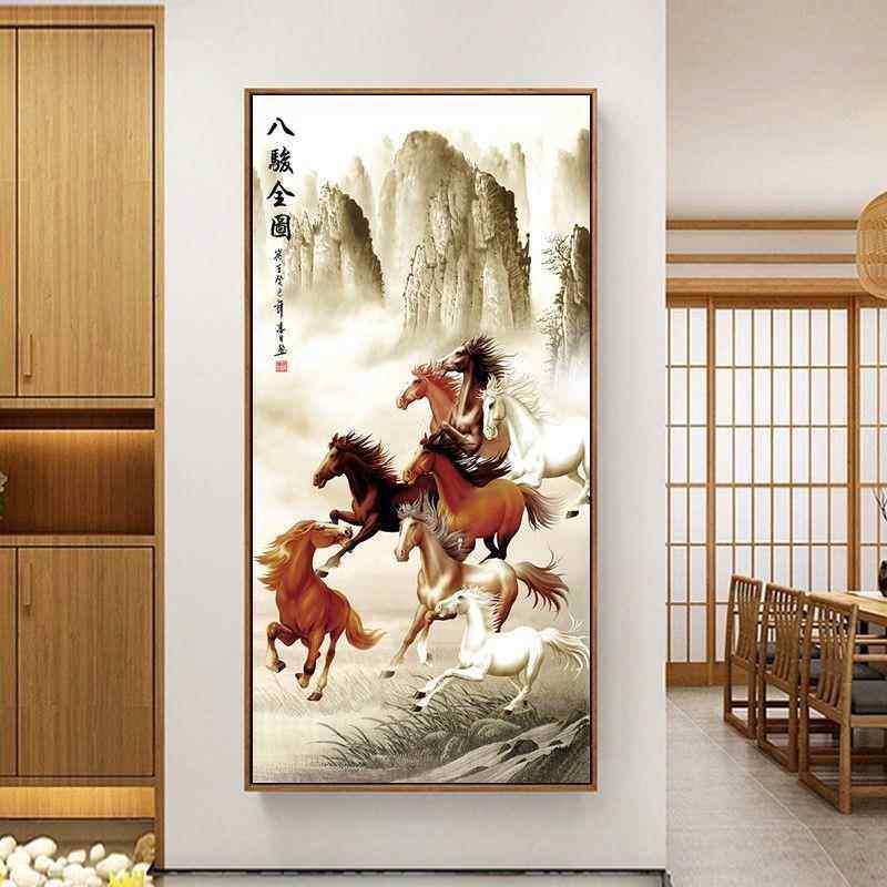 入马到成功画挂NEW123过户到道客厅玄关装饰画竖版八骏图马成功挂