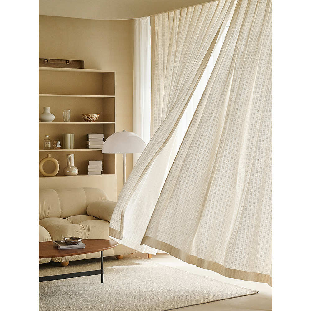 日式原木风窗帘纱帘透光不透人新款客厅卧室棉麻窗纱遮光帘防晒纱