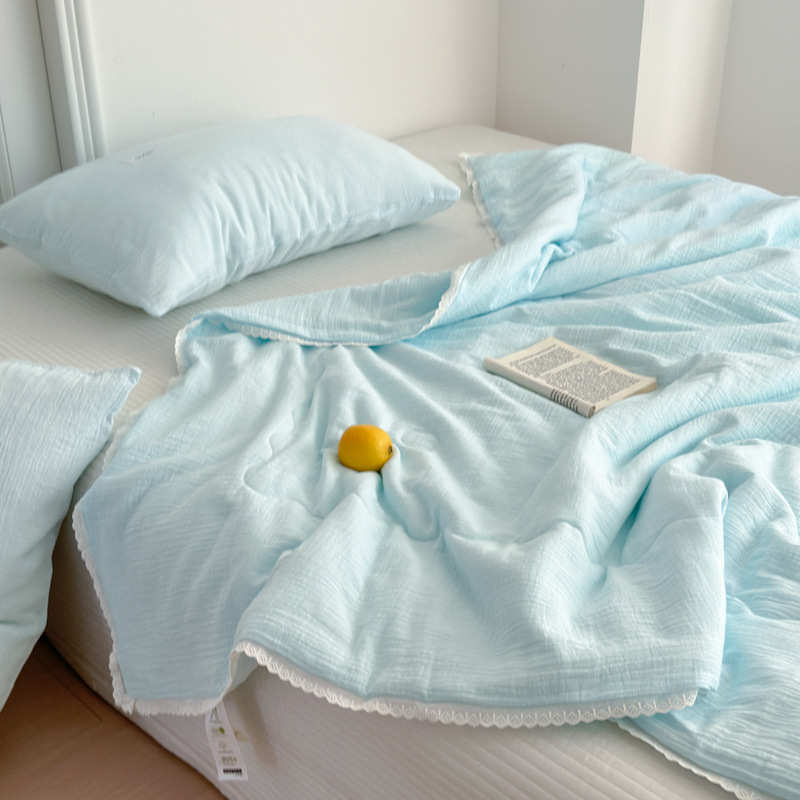 空调卡通柔软被超芯皱版韩双层夏凉a被棉类纱被子花边春秋皱全