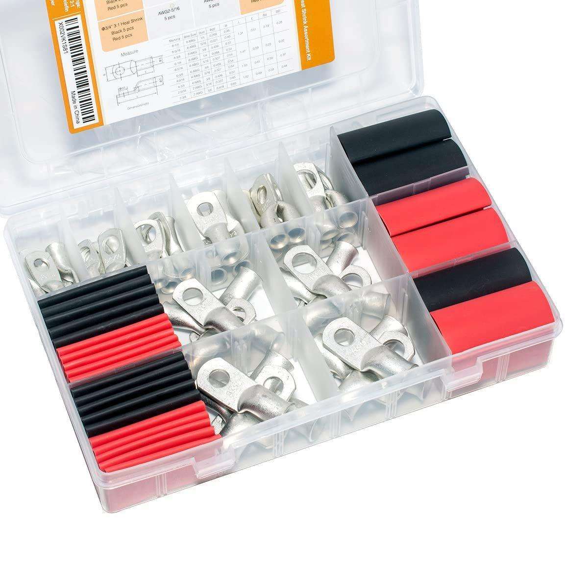 跨境货源美规AWG100pcs镀锡带热缩管分类套件端子压接连接器