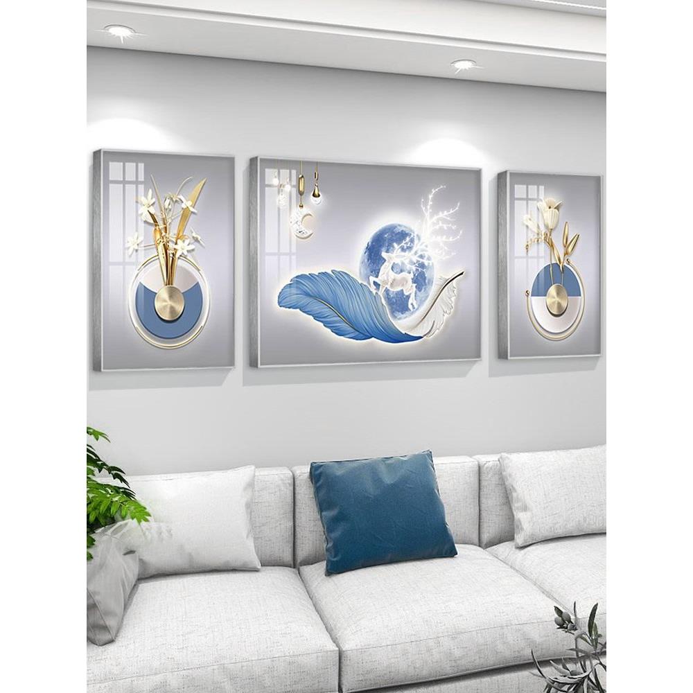 轻奢抽象客厅沙发背景墙装饰画高端水晶瓷壁画简约风格三联画组合