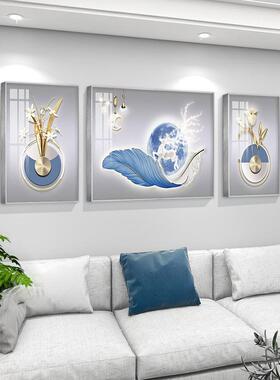 轻奢抽象客厅沙发背景墙装饰画高端水晶瓷壁画简约风格三联画组合