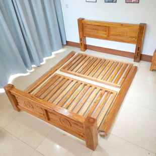 实木床全加厚现大料双人床北方老雕743榆木中式 代简约卧室花单垒