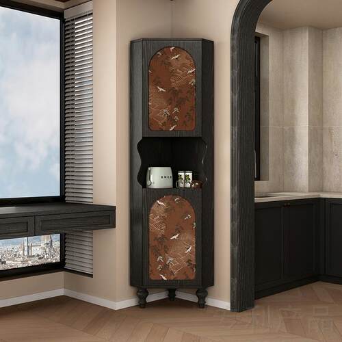 [折扣价】新中式实木三角柜中古仙鹤图置物角柜家用客厅沙发旁角