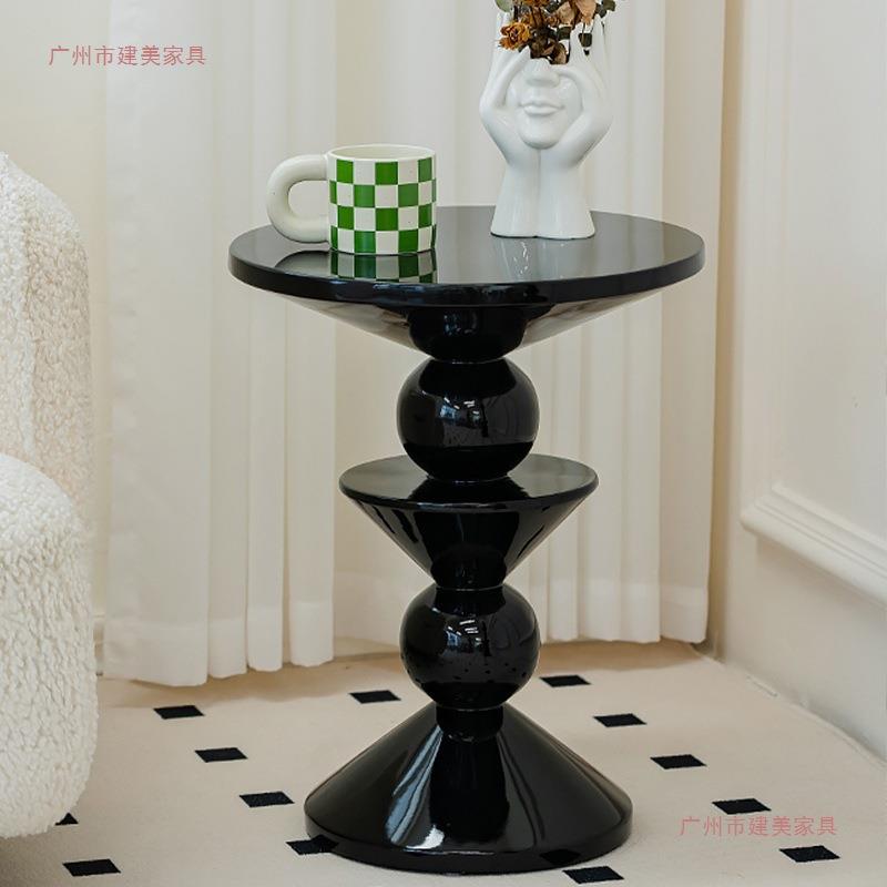 意式极简客厅小茶几复古角几现代简约圆形创意阳台家用小户型茶桌