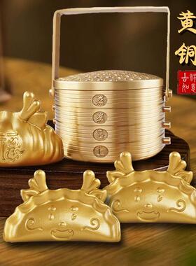 纯黄铜蒸蒸日上蒸笼香炉装饰水饺手把件镇纸升学送礼天之骄子笔架