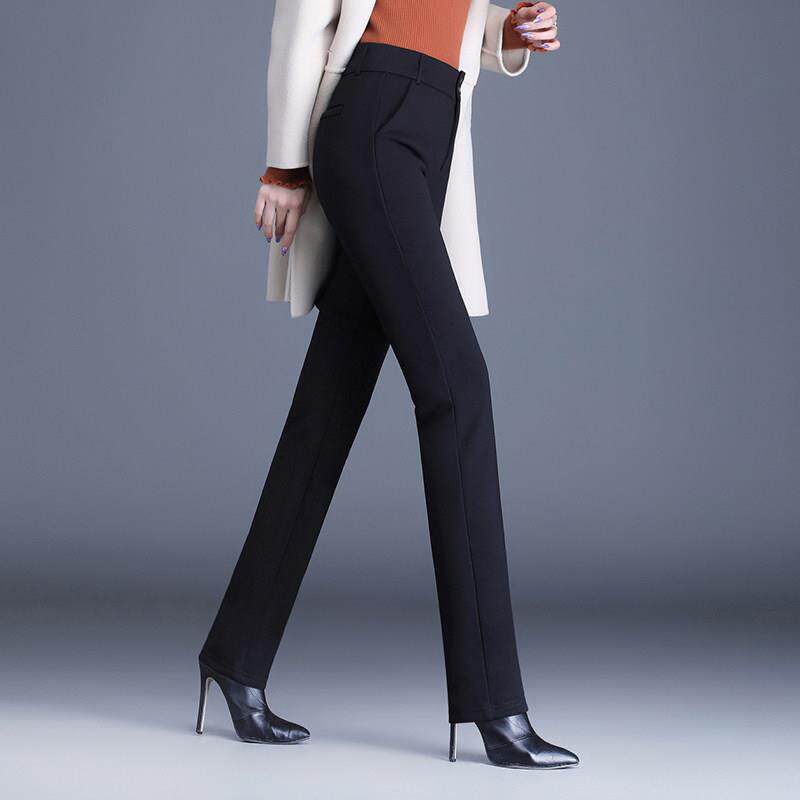 大码黑色裤子女2025年春秋高腰加长长裤休闲窄版胖mm高个子直筒裤