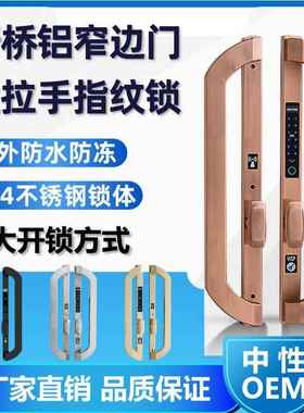 别墅阳光房断桥铝户外防水电子密码智能锁玻璃门doorlock