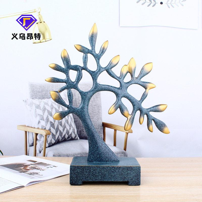 树脂工艺品现艺术蓝色发财树摆件家居公室桌面客厅创意摆设品