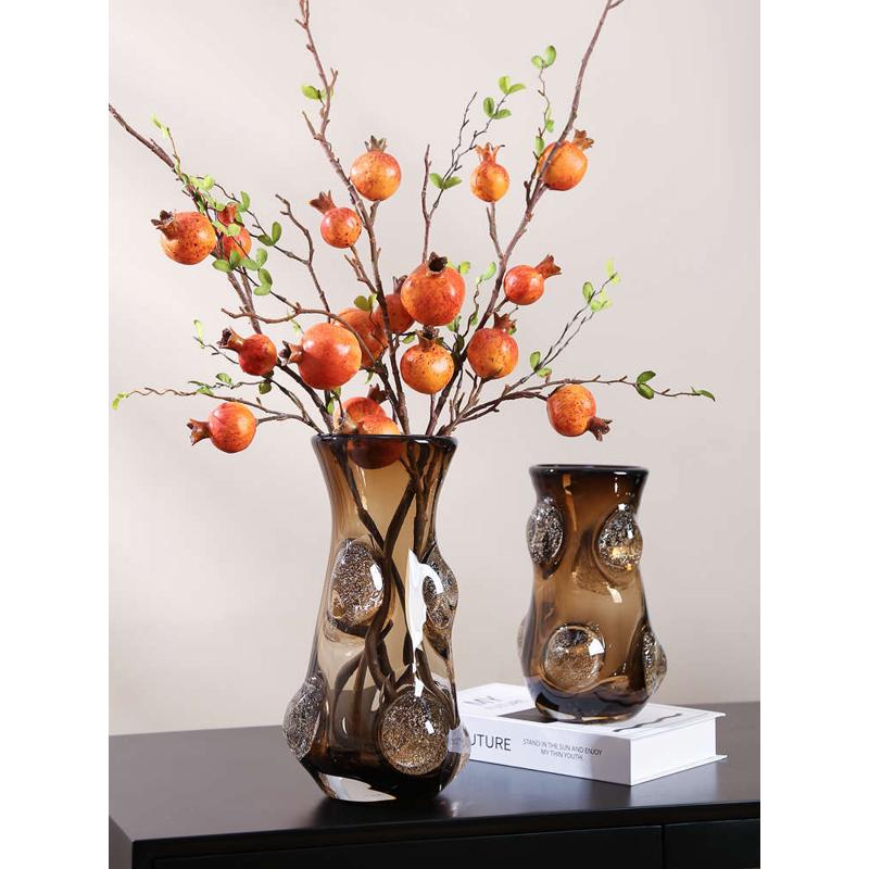 艺术玻璃咖色花瓶轻奢现代简约摆件客厅茶几电视柜可水培花器装饰