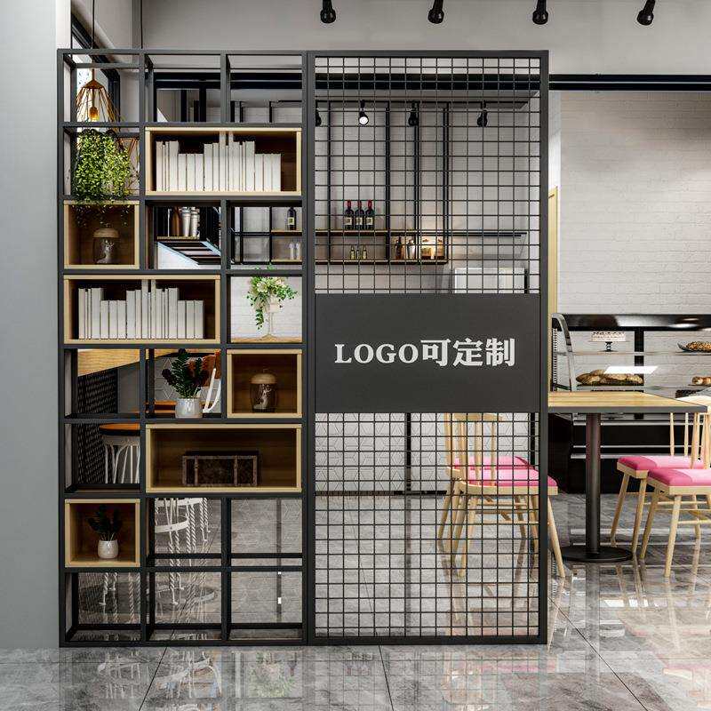北欧铁艺置物架现代简约实木客厅家用多层展示架落地创意格子书架