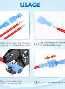 货源400PCS插簧尼龙全绝缘端头公母对接插簧插片冷压接线端子