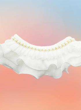 宠物蕾丝项圈珍珠串白色荷叶边围嘴猫咪狗狗可调节口水巾拍照饰品