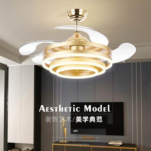 现代简约家用风扇灯客厅卧室变频风扇吊灯 隐形两用大风力吊扇灯