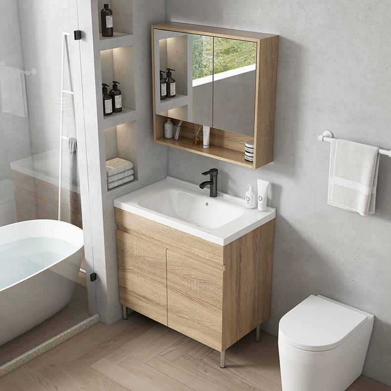 栾纪实木浴柜组合化妆室落地式洗手盆柜阳台带搓衣板洗衣槽洗脸盆