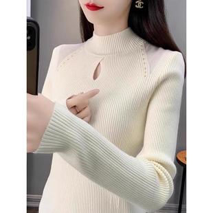 风格 高领串珠内针织上衣 减龄剪裁毛1218h 洋气秋冬加码 新款