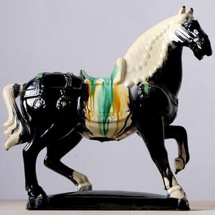 新款洛唐三彩马陶瓷马号战瓷马器工大艺品家居摆件客厅摆设马阳到