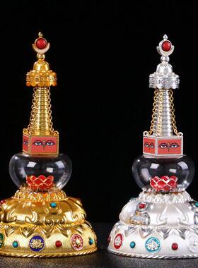 水晶舍利塔摆件藏式民族风桌面供奉用品镶嵌彩珠彩绘天眼菩提塔
