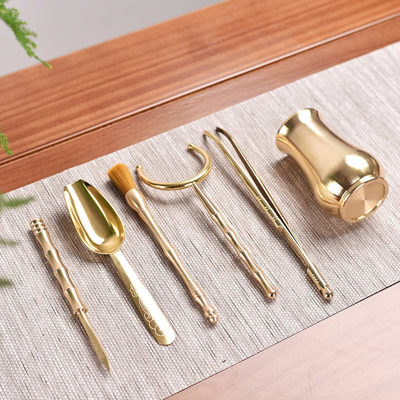 竹节纯铜茶道花瓶纯铜茶道禅字纯铜茶道六君子功夫茶具配件茶道批