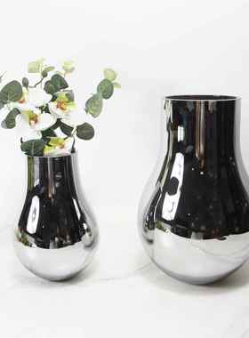 北欧玻璃电镀银色花瓶家居插花客厅装饰品摆件艺术售楼处饰品