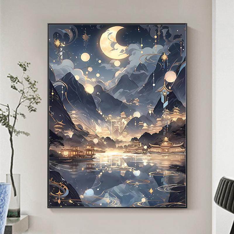 月落星河钻石画新款客厅砖石点贴画手工高级感十字绣