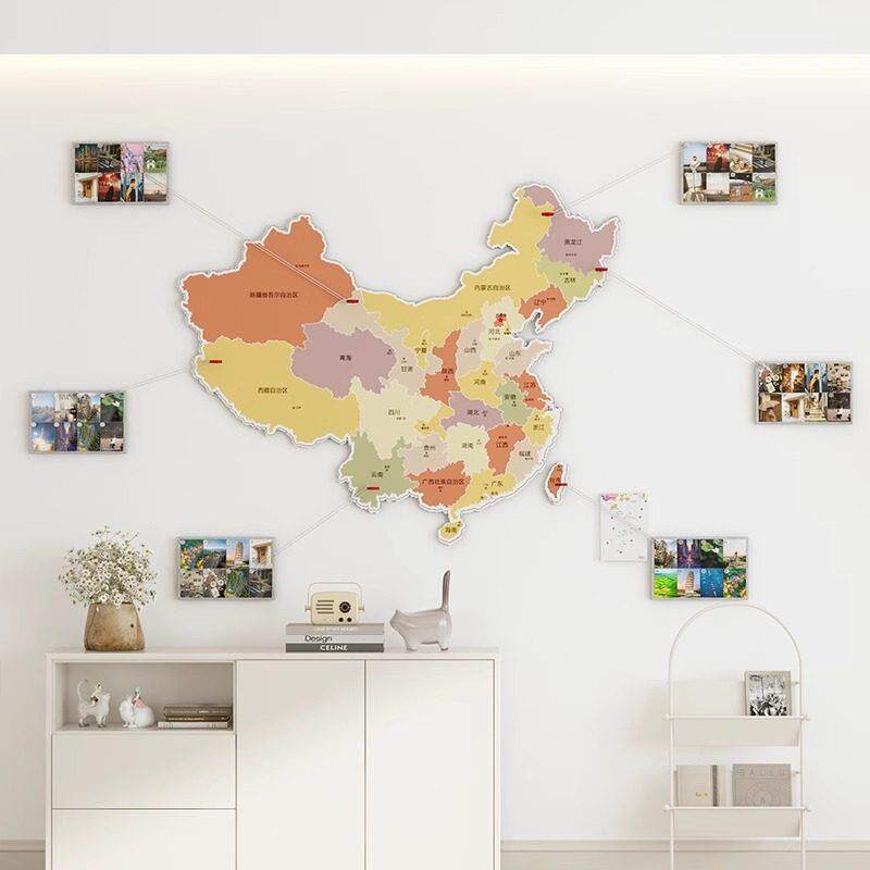 毛毡地图旅行照片墙足迹打卡旅行地图标记墙毛毡板墙贴客厅装饰板