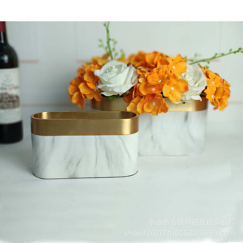 北欧花瓶家居软装饰品桌面花插样板房花器花瓶摆件仿大理石工艺品