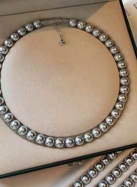 新加坡chomelkinsey真多麻银灰色珍珠项链女轻奢小众高级感毛衣链