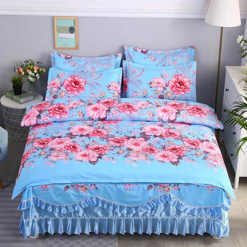 高档韩版床裙四件套全棉磨公主风单双人套式床毛单欧式防被滑花边