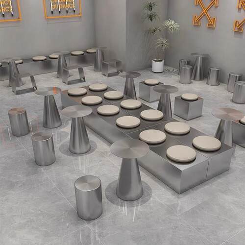 工业风咖啡厅靠墙卡座沙发奶茶甜品烘焙店不锈钢桌椅组合餐厅商用