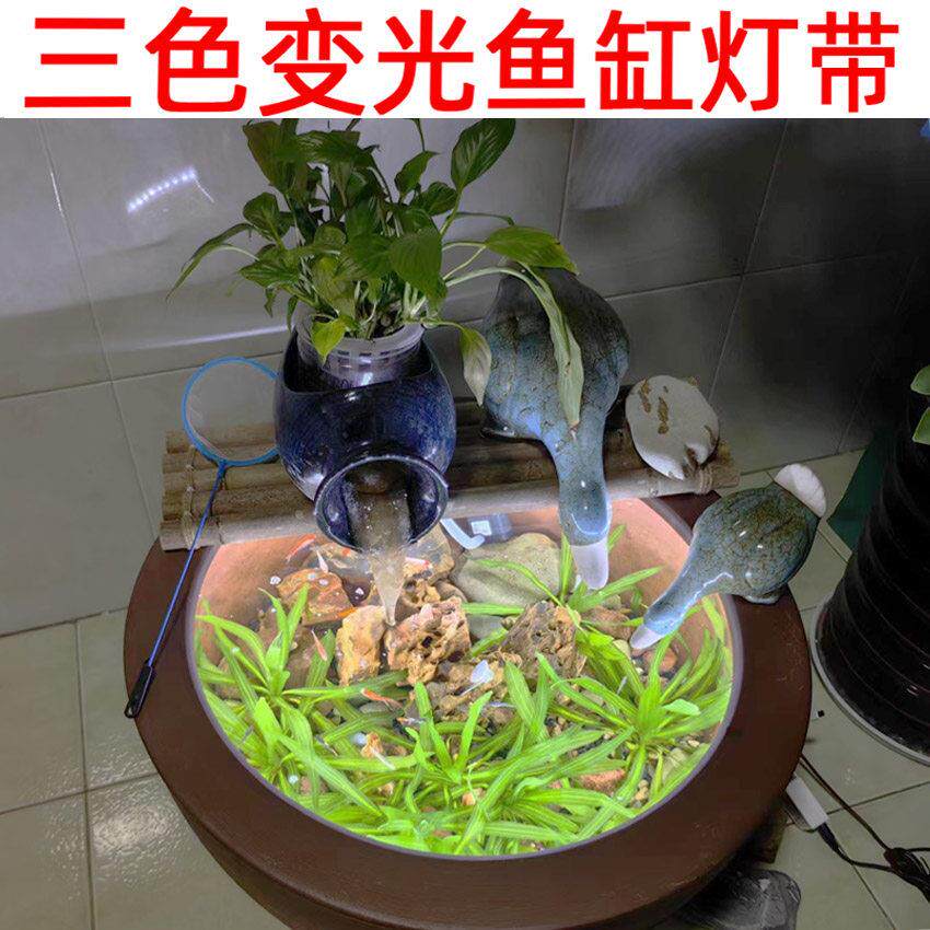 古法鱼缸专用水缸遥控三色变光调光低压氛围灯带防水潜水白光暖白