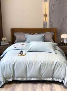 欧SYSH--DS式流星公主风140支棉纯纯长绒棉四件套简约贡色缎全棉