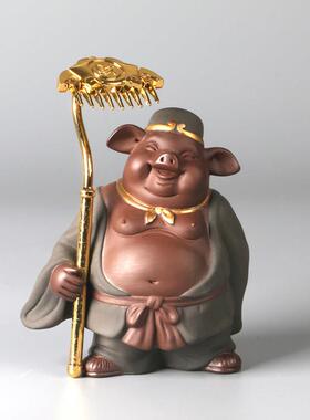 中式天蓬元帅猪八戒手办精品紫砂可养办公桌面书房家居鱼缸摆件