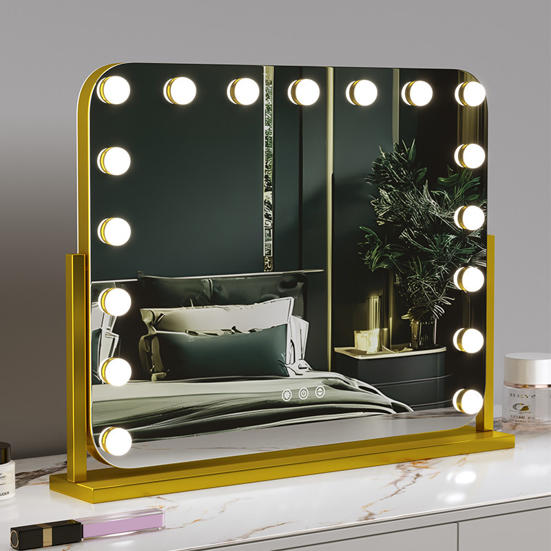 桌面化妆镜带灯充电大号台式led灯ins网红梳妆镜补光壁挂高清镜子