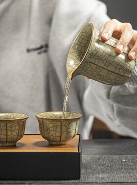 黄汝窑茶具套装花瓣茶轻奢功夫茶裂纹开片高档陶450F瓷壶茶米具杯