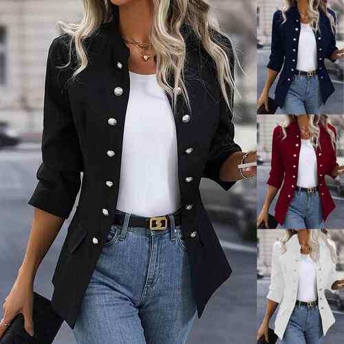 Women's Casual Fitted Double Button Blazer Jacket Coat