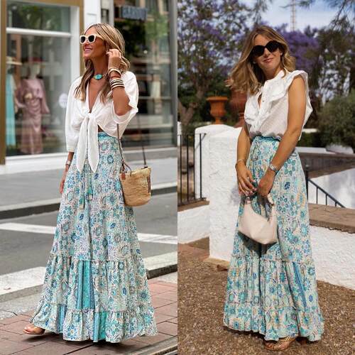 Printed midi skirt, big swing skirt, women's midi