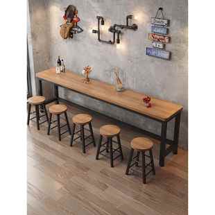 实木吧台桌高矮长条桌商用餐饮便利店超市奶茶店酒吧靠墙桌椅组合