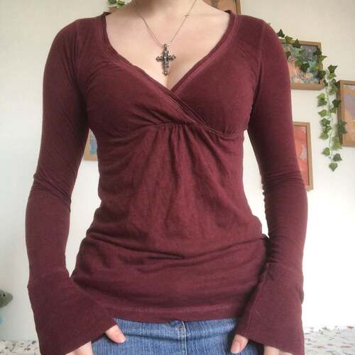 Womens Spring Slim Fit Tops Solid Color Long Sleeve Wrap