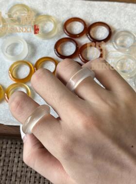 天然玛高马料白玉髓BP01028玉戒圈香槟金瑙戒指冰透粉石指环天空