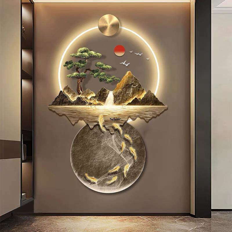 新流水生廊财中式玄关573装饰画入大气山水走过道挂画户正对门壁