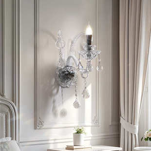 水晶奢墙现代高级壁灯轻壁灯中灯新款卧室法式床头背景感古风客厅