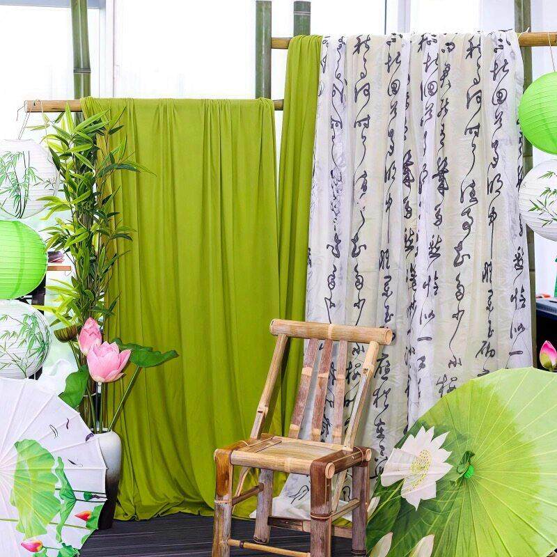 春季幼儿园环境创设绿色纱幔新中式古风氛围装饰布料书法刺绣网纱