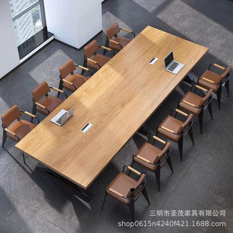 美式实木公司接待会议长桌椅工业风电脑工作长桌子铁艺职员办公桌