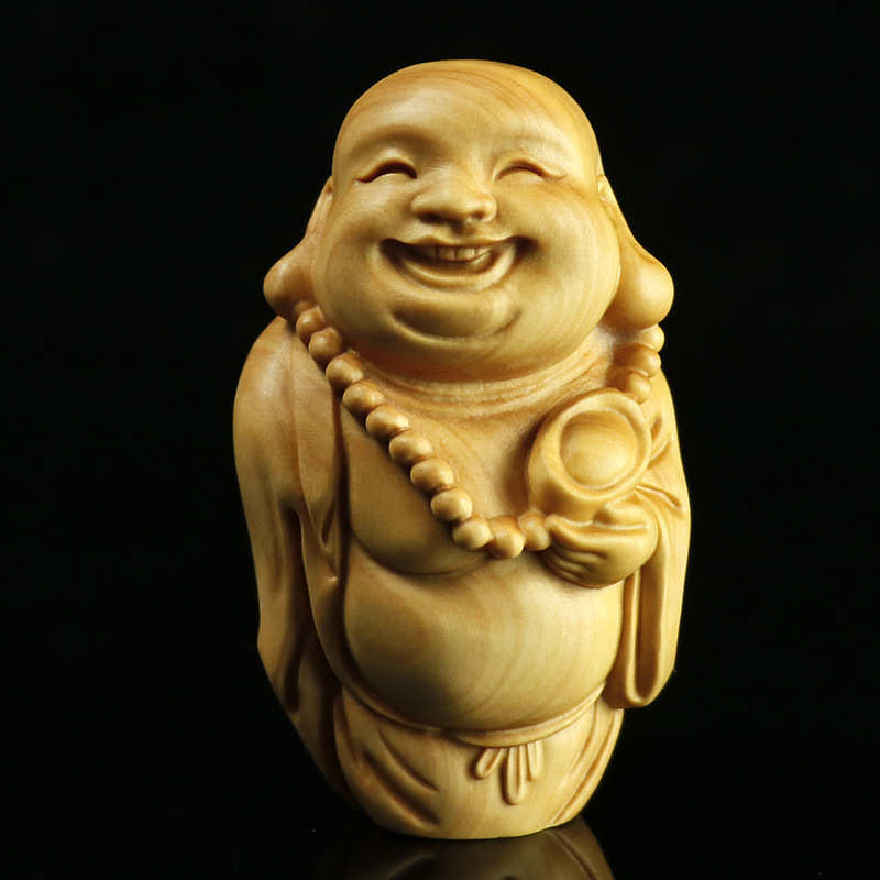 黄杨木雕弥勒笑佛木质手把件挂件摆件文玩工艺品把玩居家装饰品