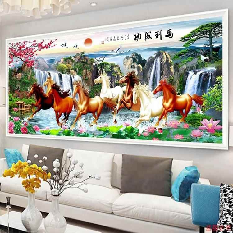 钻石画满钻新款八骏图十字绣客厅点贴钻钻石绣马到成功点钻钻石秀