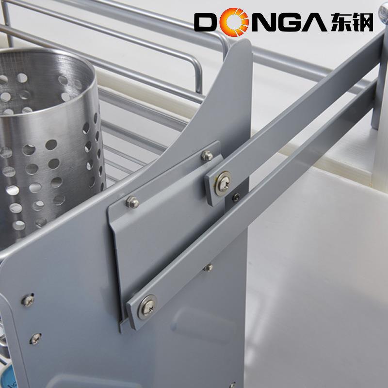 东钢厨房双层下拉式置物架调味篮橱柜上下缓冲开门式升降吊柜拉篮