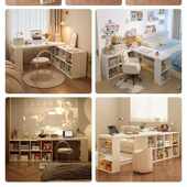 转角书桌卧室女生梳妆台斗柜一体桌L型拐角办公桌小户型奶油桌子